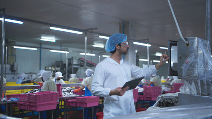 Production control supervisor inspects and controls the operation of each step in the production...