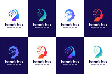 Set of head idea brain technology modern logo design