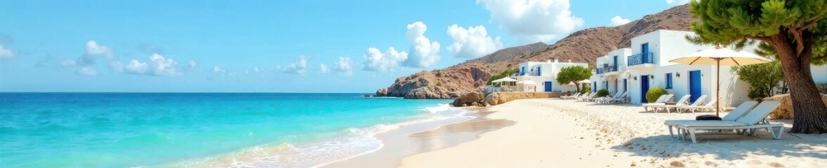 Obraz premium Sun-drenched beach, charming whitewashed houses , Spain, vacation, calm