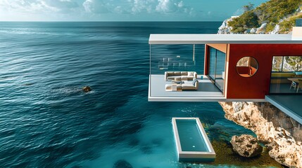 Modern Coastal Home Overlooking Ocean with Glass Facade and Pool