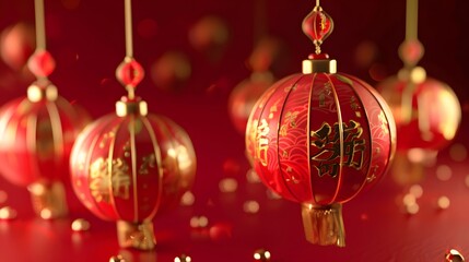 Red Lanterns with Gold Accents for Lunar New Year Celebration