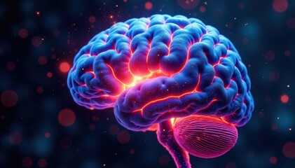 Microscopic view of brain tissue illuminated by light pulses , neuroscience, medical, illumination