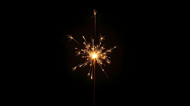 Ignite the night! A single sparkler bursts with radiant light against a deep black canvas, creating a mesmerizing spectacle of festive joy and celebration.