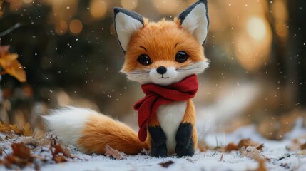 Adorable Fox Toy In Winter Wonderland Setting