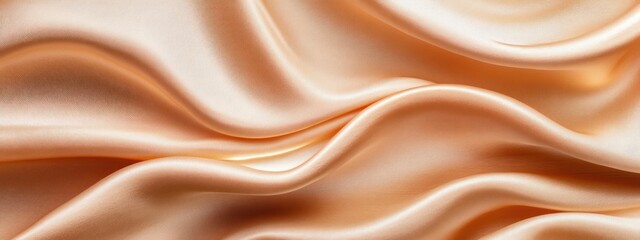 Obraz premium Peach-colored silk fabric with soft waves and folds, luxurious texture background.