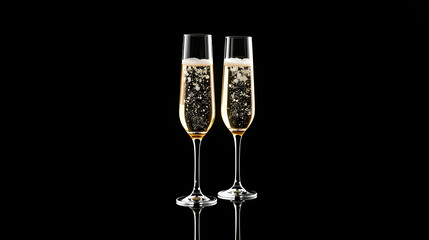Two glasses of sparkling champagne, elegantly presented against a dramatic black backdrop.  A toast to celebration!