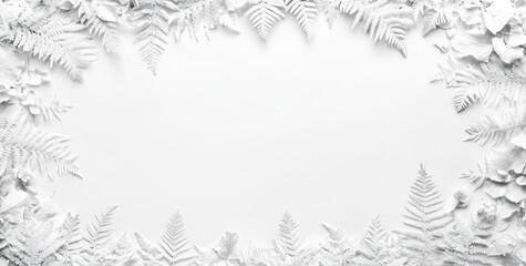 White floral frame on light background with copy space.