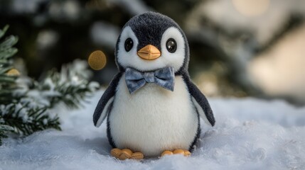 Adorable Penguin Plush Toy In Snowy Setting