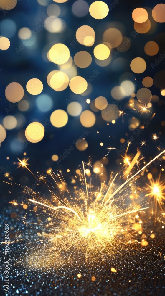 Poster a sparkling firework against a blurred bokeh background, creating a festive atmosphere.