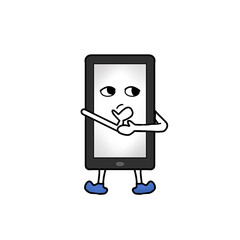 cute cartoon cellphone.Illustration of a cartoon cellphone with a smiling face and thinking.A design suitable for use as an emoji, logo, element and so on.