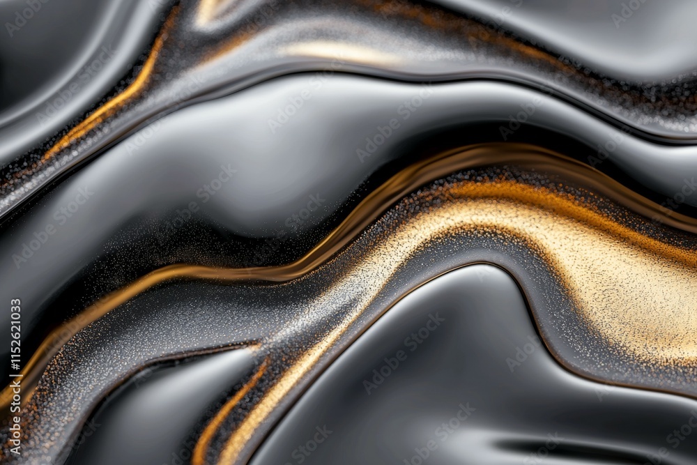 Poster a shiny black and gold object with a wavy pattern