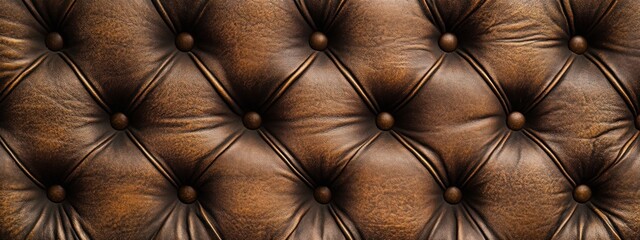 Fototapeta premium Close-up of brown tufted leather upholstery texture.