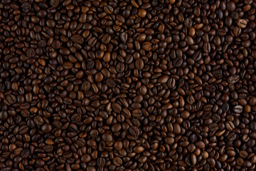 Full frame of roasted coffee beans