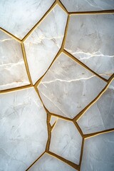 A white stone wall with gold lines