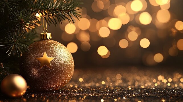 A festive and sophisticated ambiance is created for festivities and special occasions by the combination of golden lights and a star bokeh background. 