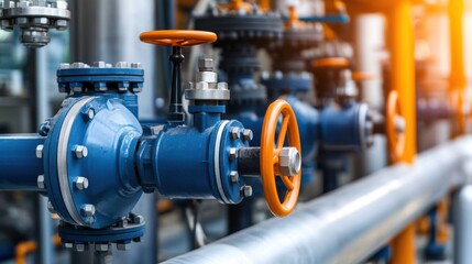 Fototapeta premium Industrial Infrastructure Featuring Large Valves in a Modern Setting with Bright Lighting