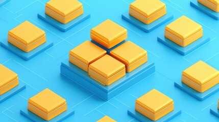 Neatly Stacked Gold Bars in Isometric Perspective on a Bright Blue Background