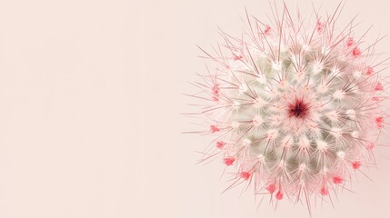 Obraz premium A beautiful spiny pincushion Mammillaria spinosissima cactus in full bloom, with space for text or graphic design on a simple background