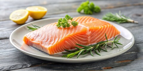 Fresh raw salmon fillet on a plate , delicacy, pan, delicacy,pan,food,raw,protein,gourmet,fresh