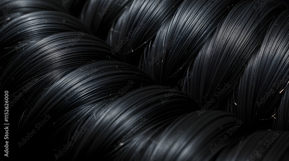 Poster intricate coils of dark wire, a mesmerizing texture study. deep shadows and subtle light play across