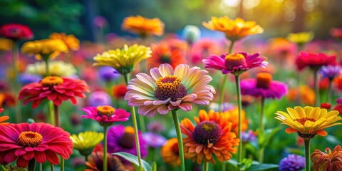 Fototapeta premium Colorful psychedelic flowers blooming in a vibrant garden, love, groovy, love, groovy