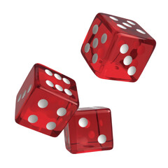 Red dice falling down on transparent background. - obrazy, fototapety, plakaty