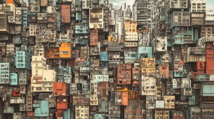 Obraz premium A dense urban landscape featuring stacked buildings in various colors and styles.