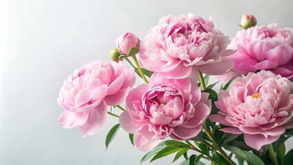 Obraz premium Soft pink peonies in full bloom against a crisp white background