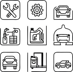 Car Repair line icon set. Car service and Maintenance icon. Containing repair, maintenance, inspection, parts, units, elements and more. vector illustration.