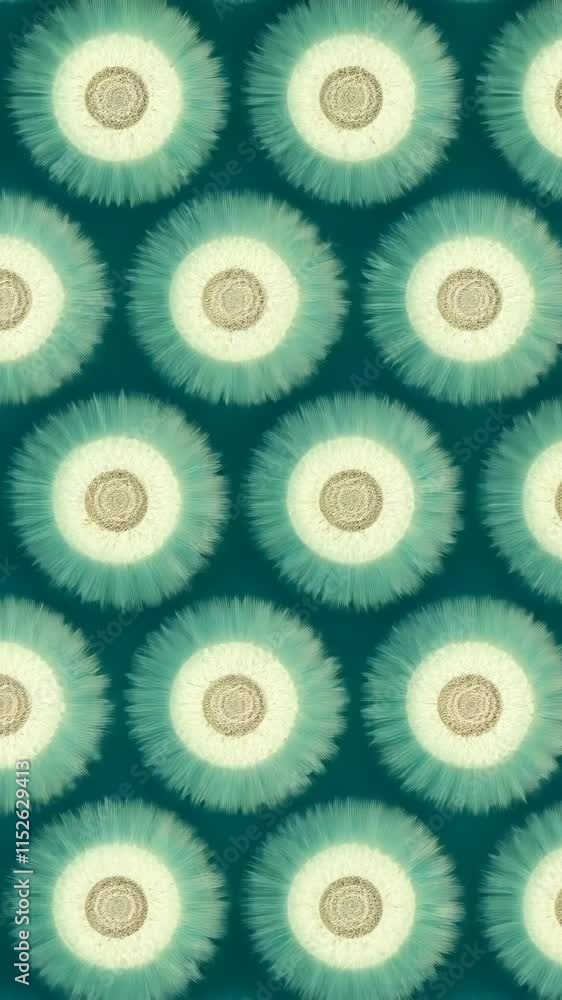Poster unique abstract pattern featuring circular designs in green and cream tones with a textured backgrou