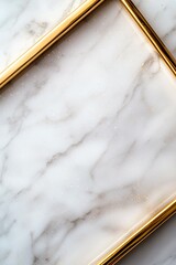 A gold frame is sitting on a marble surface