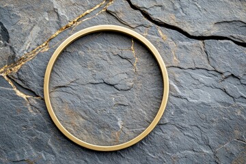 A gold banded bracelet is sitting on a rock