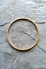A gold circle is on a gray stone