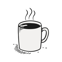 Minimalist illustration of a steaming cup of coffee, focusing on the essential elements of the design