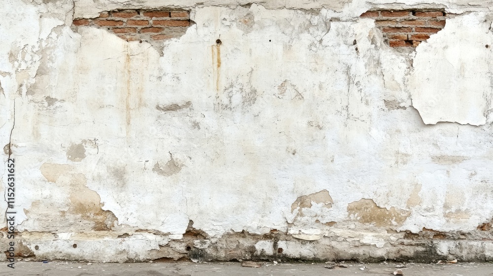Poster a weathered white wall with subtle peeling and marks, offering ample space to insert text or visual 