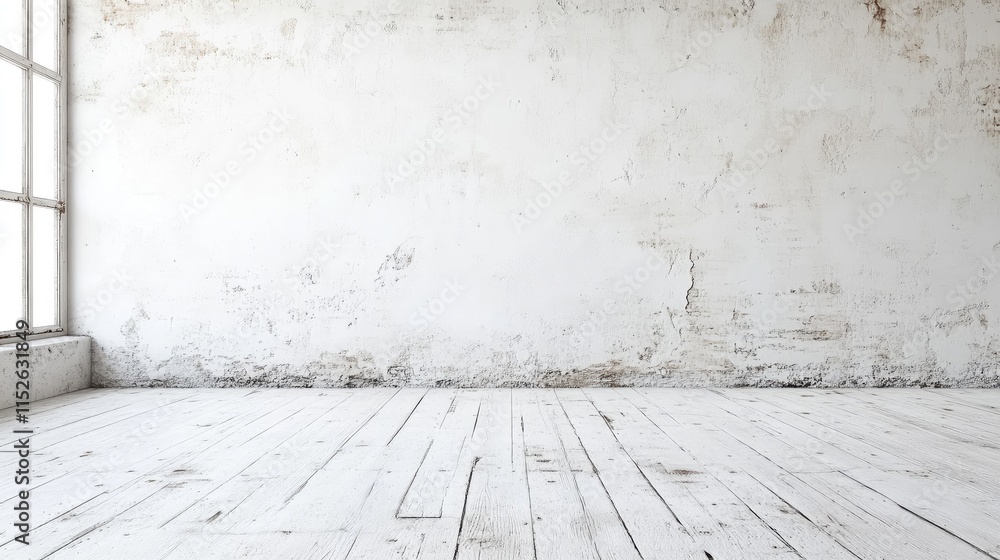Poster a weathered white wall with visible aging marks and wear, providing a blank canvas for adding text, 