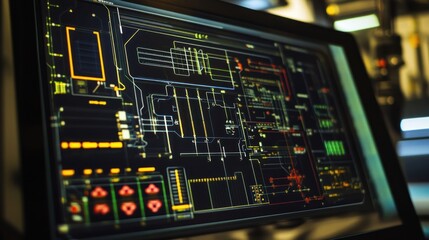 Obraz premium A detailed digital interface displaying circuit designs and data flows.