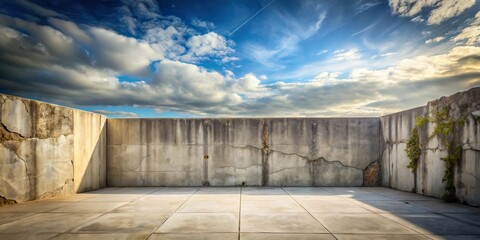 Awe-inspiring view of a weathered concrete enclosure against a vibrant sky