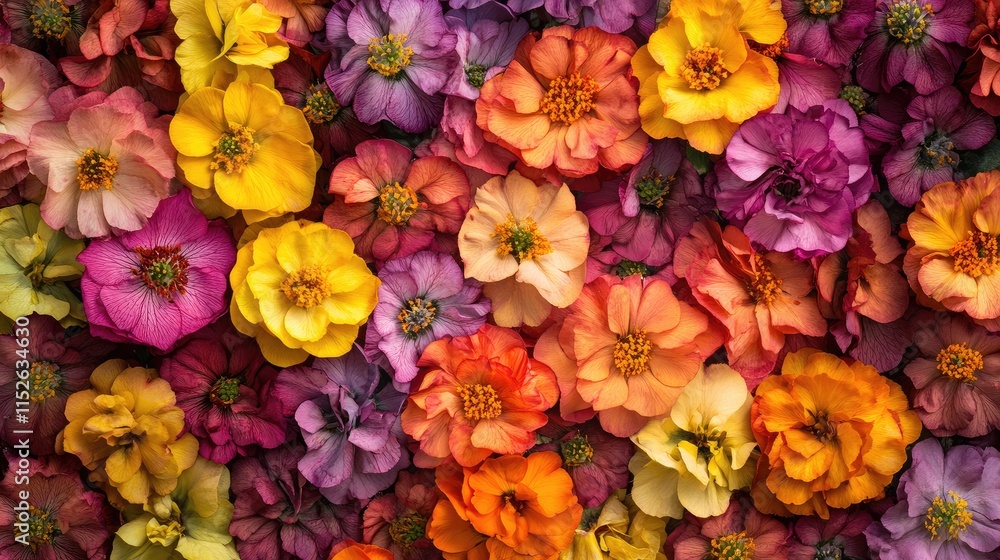Poster close-up of portulaca oleracea flowers in various colors, featuring selective focus and space for ad