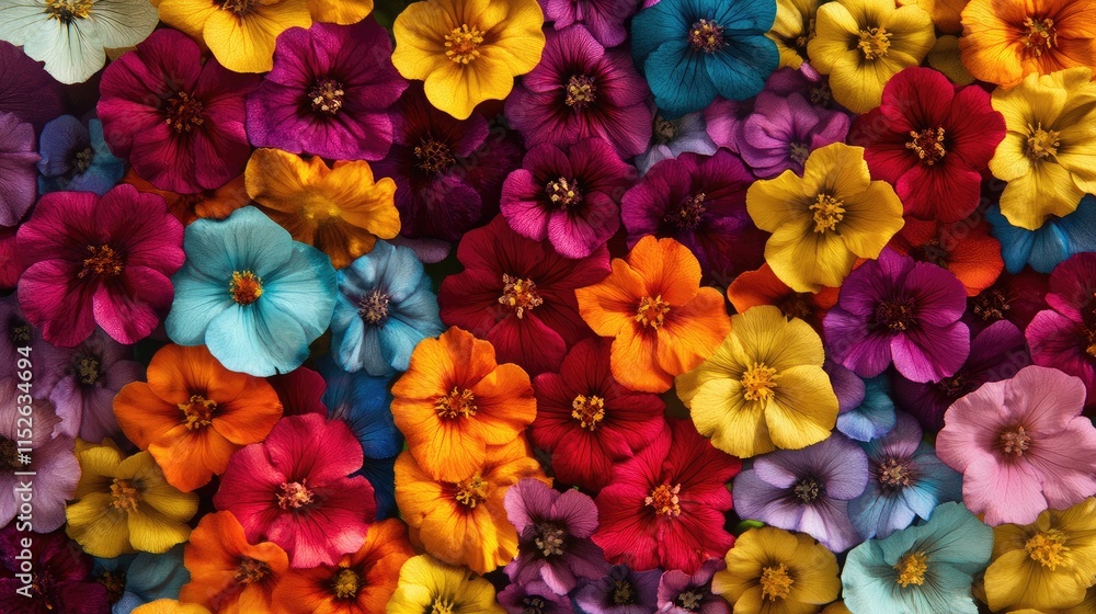 Poster close-up of portulaca oleracea flowers in various colors, featuring selective focus and space for ad