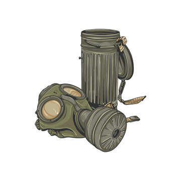 recommend clip art: Retro Military Gas Mask with Carrying Canister