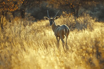 Antelope in Golden Grassland Sunset Light