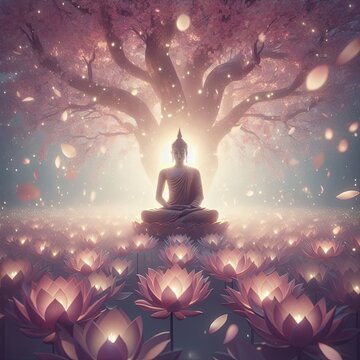 Happy Vesak Day, Buddha Purnima wishes greetings with buddha and lotus illustration. Can be used for poster, banner, logo, background, greetings, print design. abstract vector illustration design.
