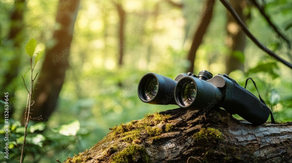 Poster a cozy birdwatching session in a secluded forest hideout, binoculars and field guides set for bird o