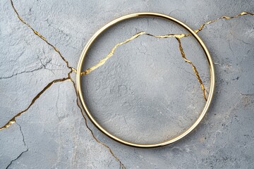 A gold ring with a crack in it
