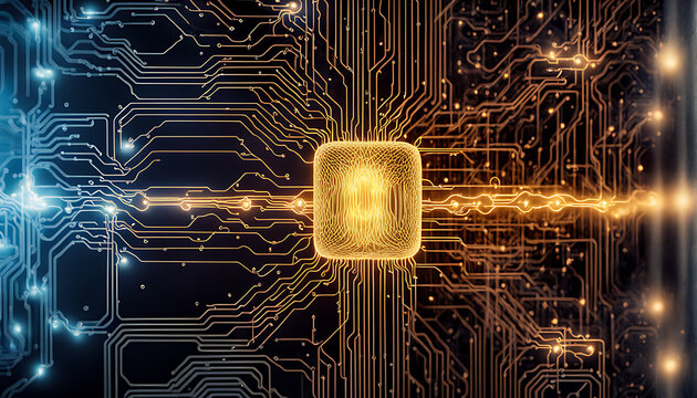 neural network glowing against a circuit background