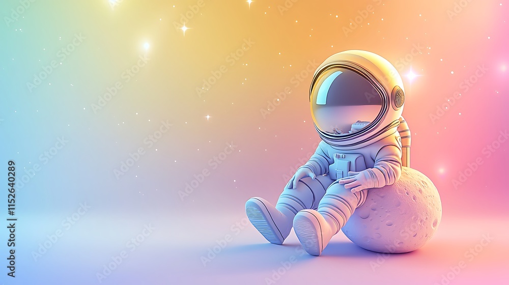 Aufkleber astronaut rests on a moon celestial scene