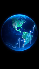 Fototapeta premium Planet earth futuristic concept, abstract stock market one graph on dark blue background, simple style, with white tones