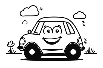 Cheerful Cartoon Race Car with a Big Grin