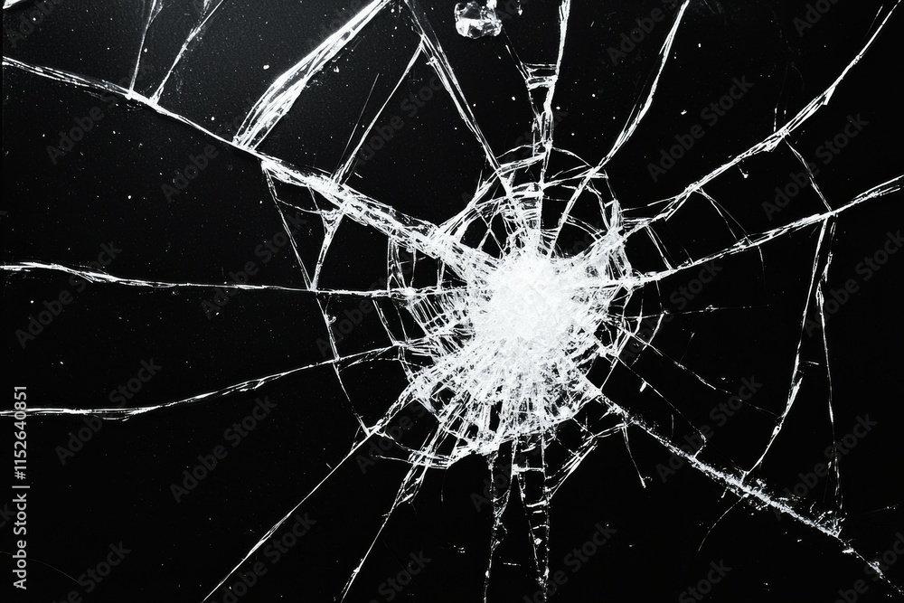 Poster a broken window with a hole in the middle
